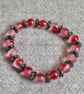 Frosted-Red-Gold Glass Beads and Hematite Rondelle Elastic Bracelet - Image 4