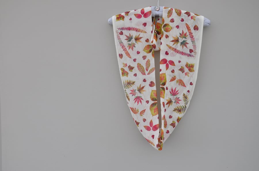 Handprinted chiffon scarf Garden Leaves