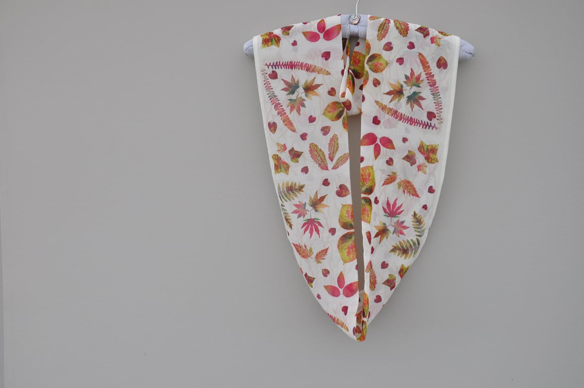 Handprinted chiffon scarf Garden Leaves