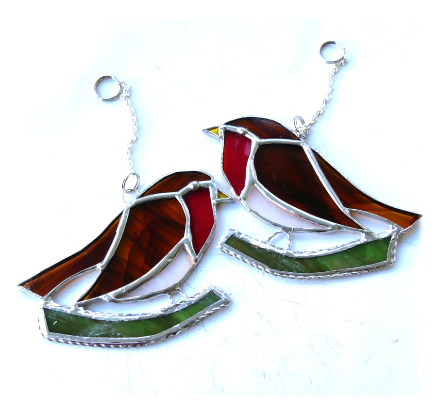 Robin Bird Suncatcher Stained Glass British Handmade 