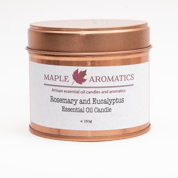 Maple Aromatics Rosemary and Eucalyptus Soy Wax Rose Gold 150g Candle Tin