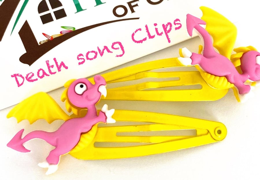 Death Song Dragon Hair Clips x2 - Dragon Snap Clip - Boys Dragon Clips - Dragon 