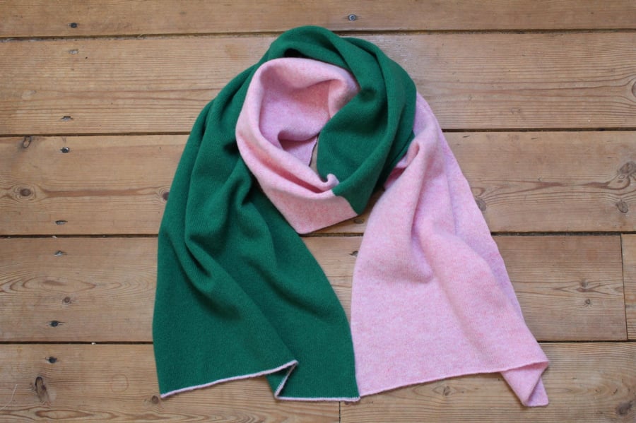 Half And Half For eat Green And Pink Lambswool Scarf