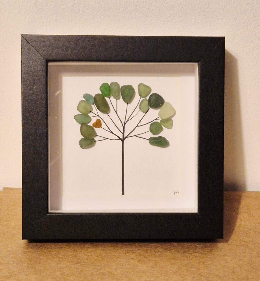 Mini seaglass seaham sea glass tree art 12cmx12cm frames 