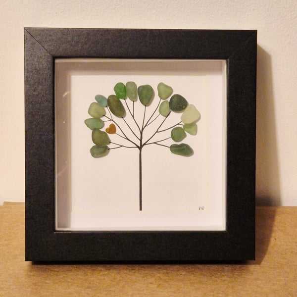 Mini seaglass seaham sea glass tree art 12cmx12cm frames 