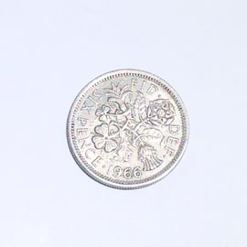 Lucky Sixpence Dated 1966 for Crafting