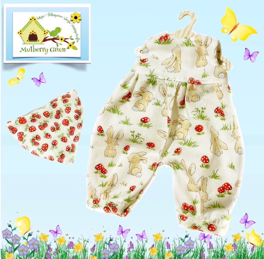 Reserved for Sue - Baby Bunnies Playsuit and Matching Headscarf