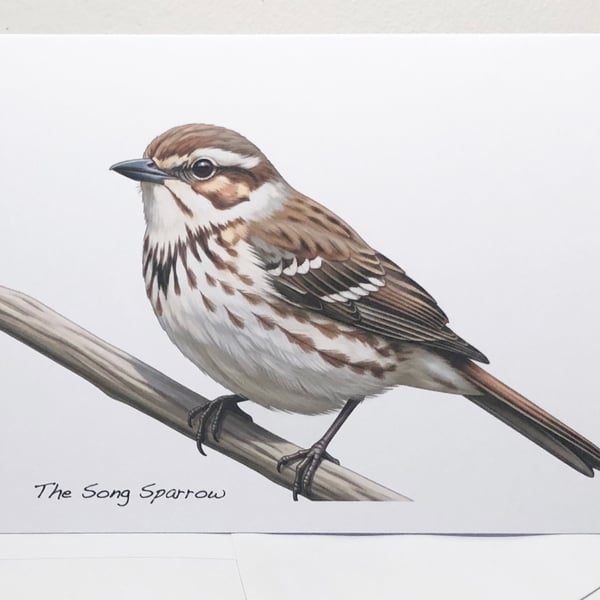 The Song Sparrow -  5 x 7in Greeting Card and Envelope: Birthday or Plain