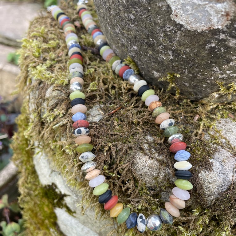 Silver and mixed gemstone bead necklace