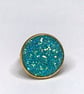 AQUAMARINE GLITTER RING gold plated adjustable 20 mm faux druzy  - Image 2