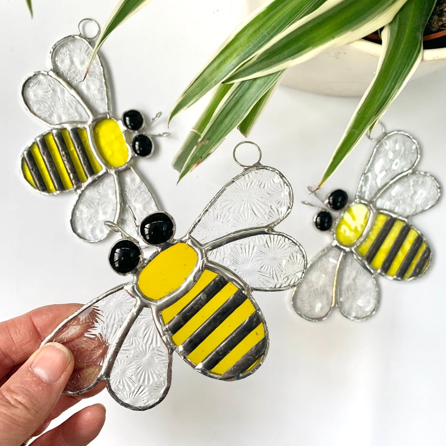 Stained Glass Bee Suncatcher Large  - Handmade Hanging Decoration 