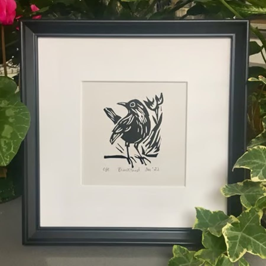 Blackbird - Original Handprinted Lino Print