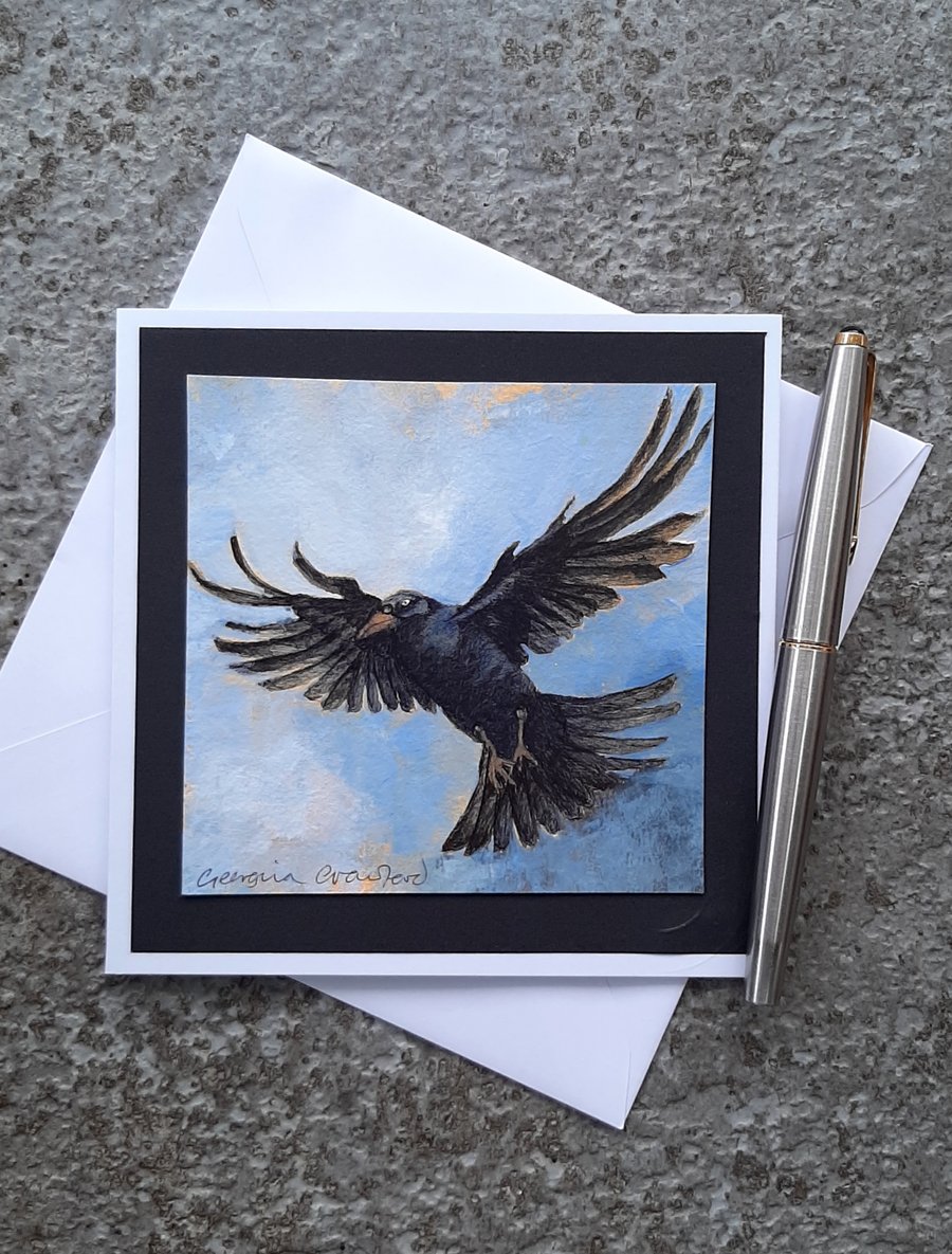Hooded Crow. Handpainted Blank Card.