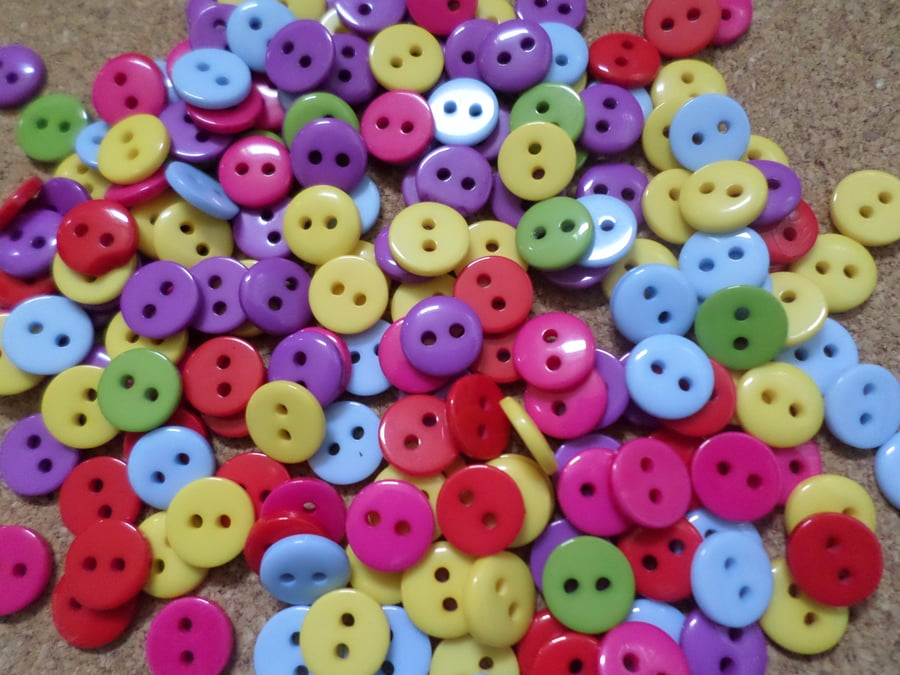 100 x 2-Hole Resin Buttons - Round - 9mm - Mixed Colour