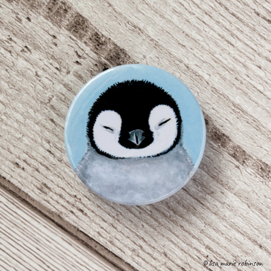 Sleepy Penguin Chick Badge - 38mm