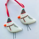 Fused glass Seagull Christmas tree decorations . 