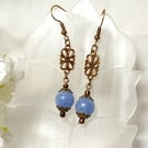 Blue Lace Agate & Bronze Earrings