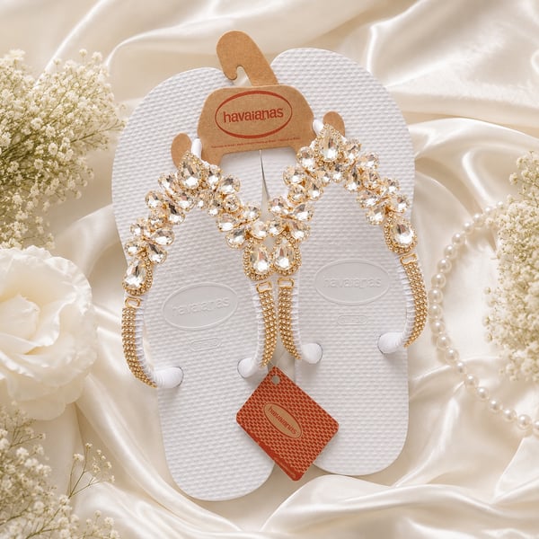Handmade White Crystal Bridal Flip Flops – Wedding Sandals