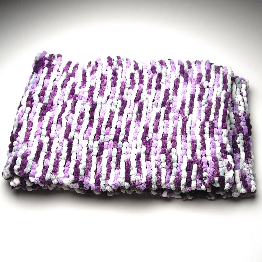 Mini Pom Pom Hand Knitted Scarf - UK Free Post