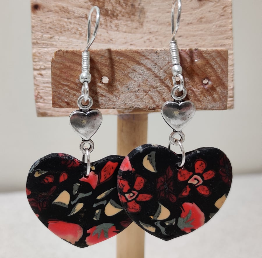 Winter floral silverheart earrings