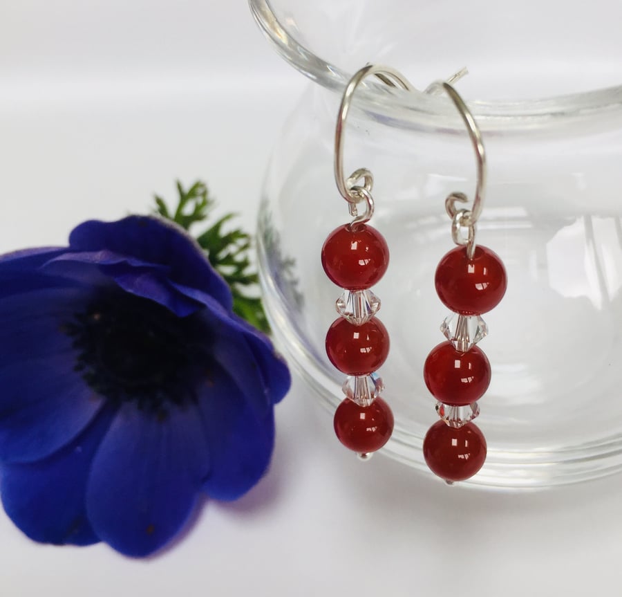 Sterling Silver Carnelian and Crystal Earrings