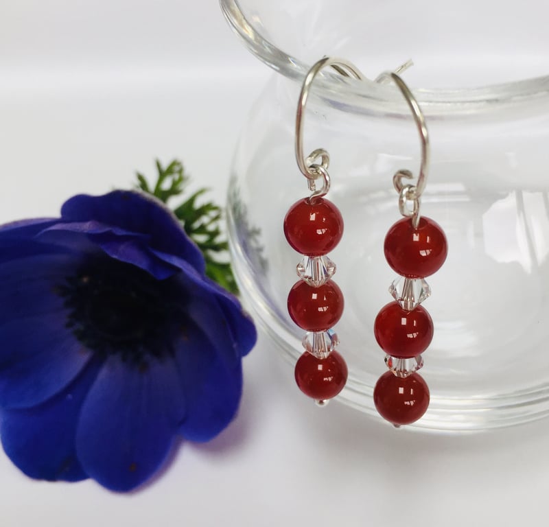 Sterling Silver Carnelian and Crystal Earrings