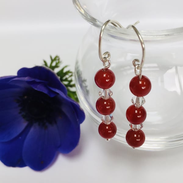 Sterling Silver Carnelian and Crystal Earrings