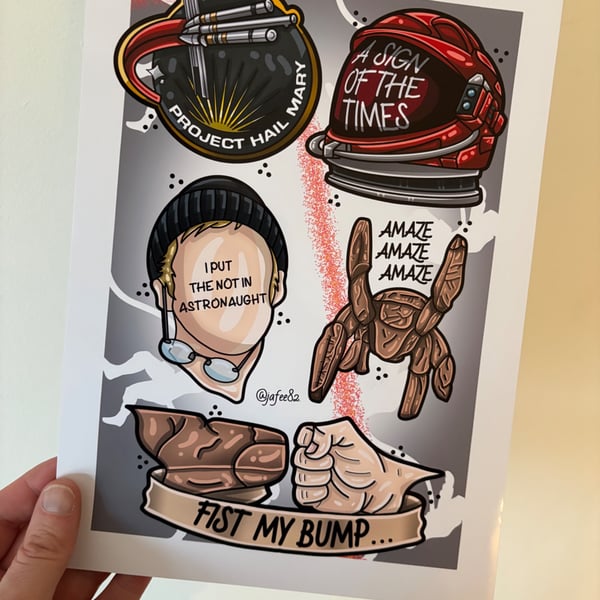Project Hail Mary inspired Full Colour New School Tattoo Flash Print