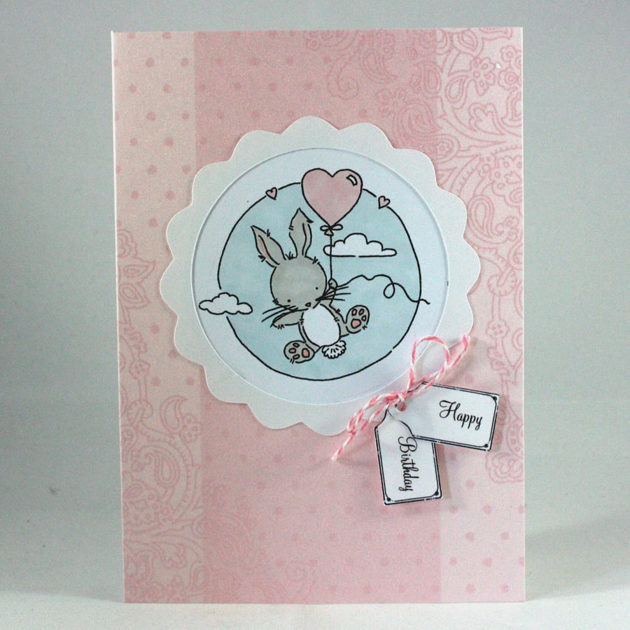 Birthday card - bunny with a balloon