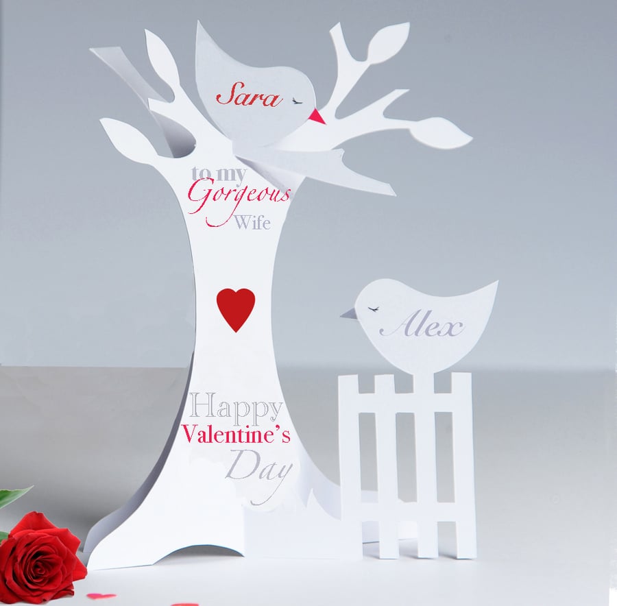 Personalised 3.D Paper Cut Valentine's Card for a Wife,Husband or loved one.