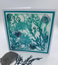 Original gelli print seaweed greetings card. - Image 2