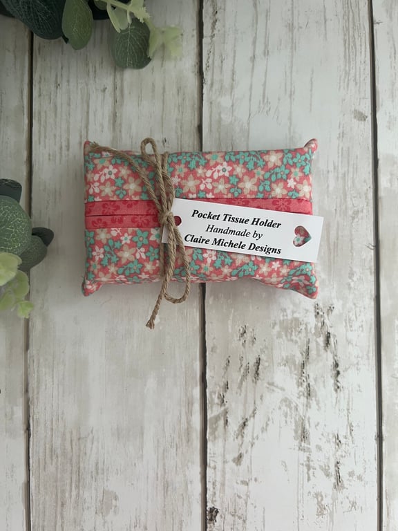 Tissue Holder, Pocket Tissue Holder, Tissue Pouch, Travel Accessory Pink Floral