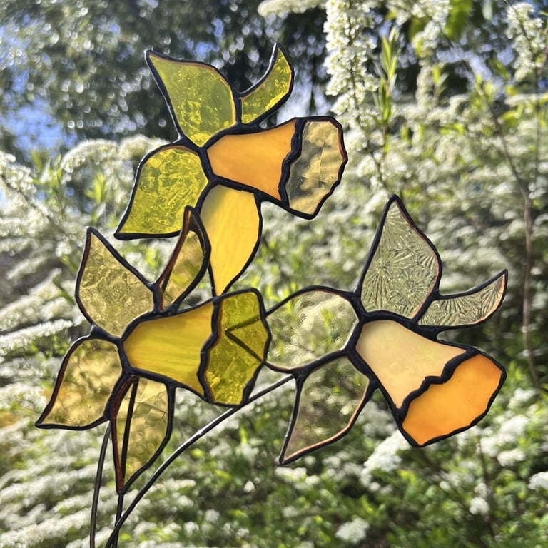 Stained glass Daffodil in everlasting yellow glass