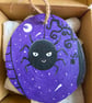 Hand Painted Halloween Spider Wooden Slice – Purple Spooky Spider Wall Hanging - Image 3