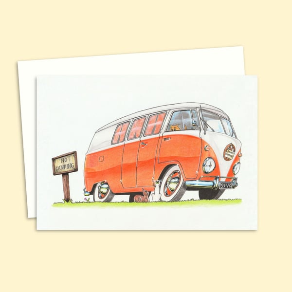 Camper Van Greeting Card: Camp Site Pencil Illustration - Blank Inside (325) 