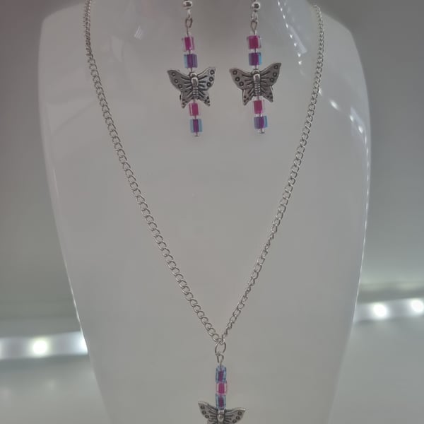 Butterfly necklace and earring set