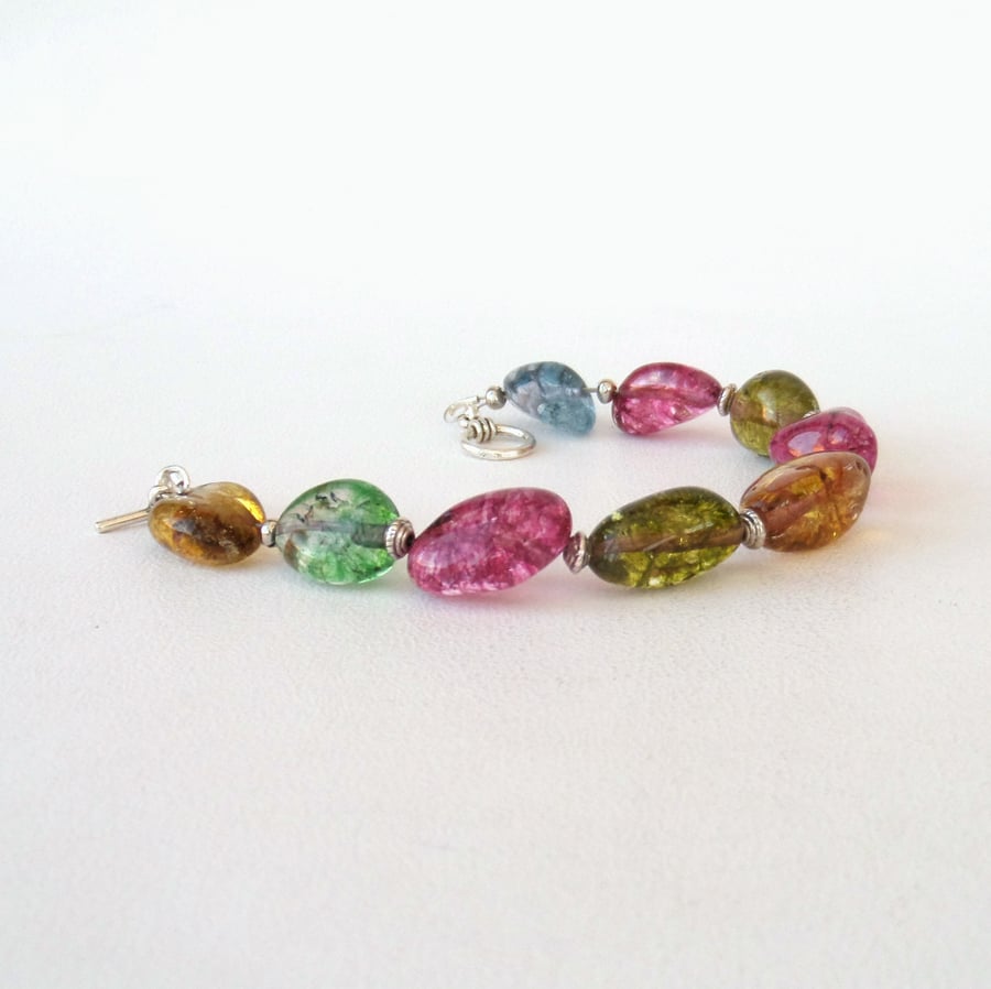 Multi-coloured tourmaline nugget bracelet