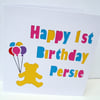 Personalised Birthday Card - Paper Cut with Child's Age & Teddy