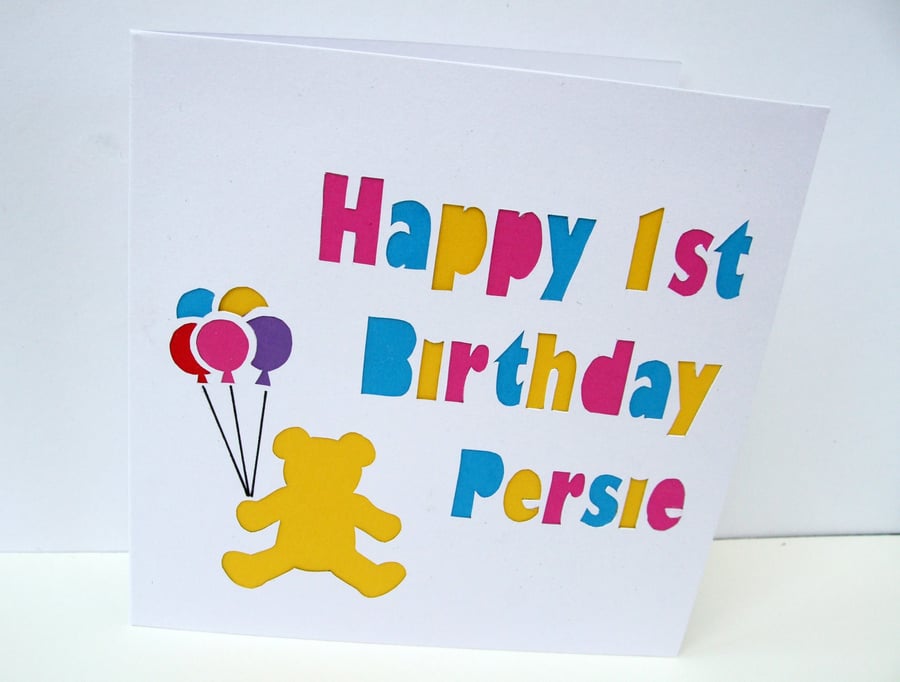 Personalised Birthday Card - Paper Cut with Child's Age & Teddy