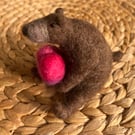Needle felted bear holding a heart