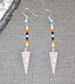 Turquoise and Silver Triangle Long Earrings Native American Inspired