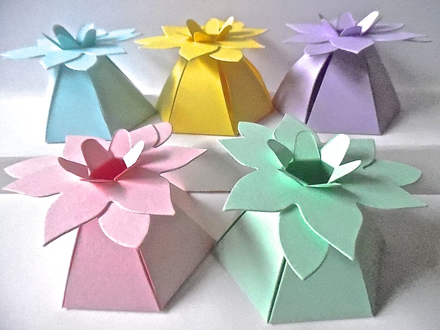 10 Flower Top Pastel Favour Boxes 