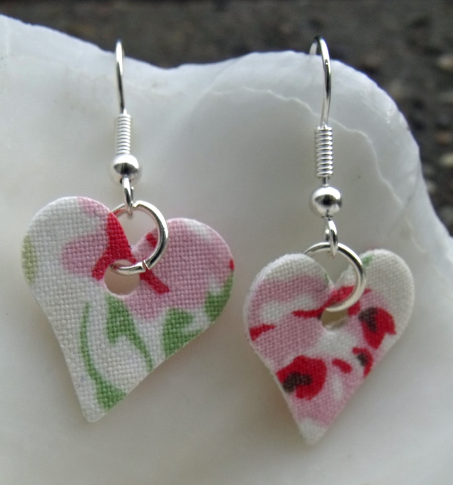 Hardened Fabric Flower Heart Earrings 
