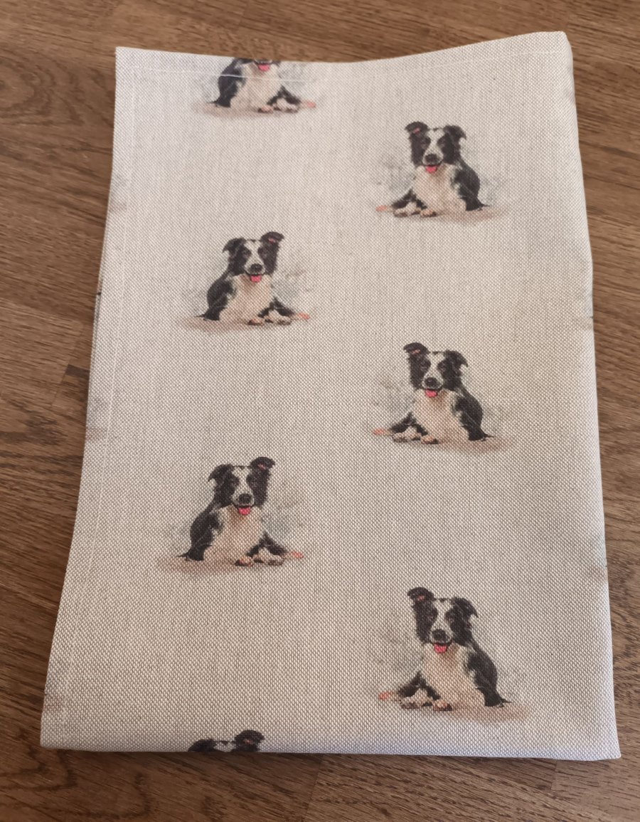 Border Collie Dog Tea Towel. Natural Linen look. With Free Delivery