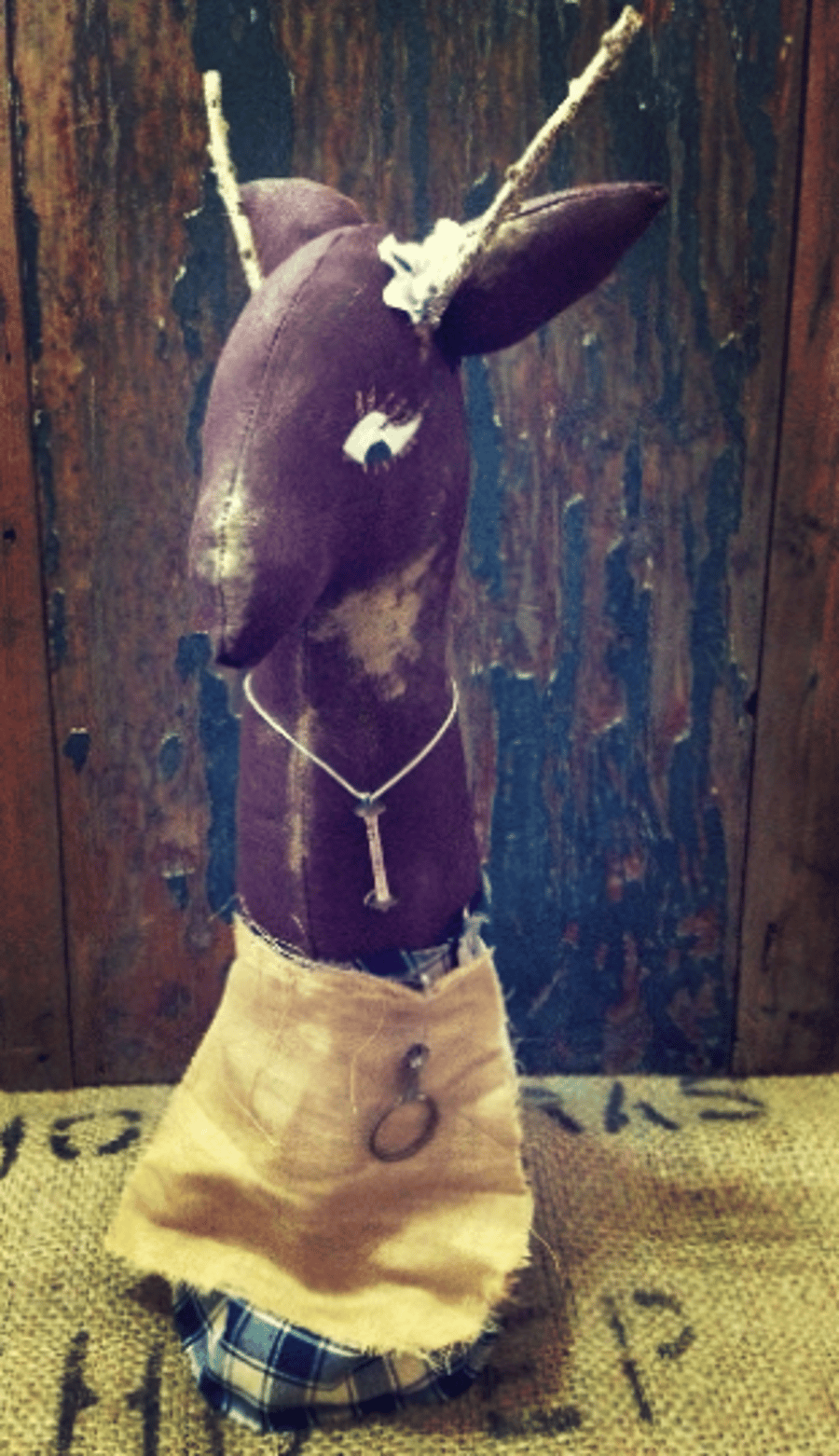 SALE Primitive textile sculpture Mrs Deer, mixed media art, textile art, 