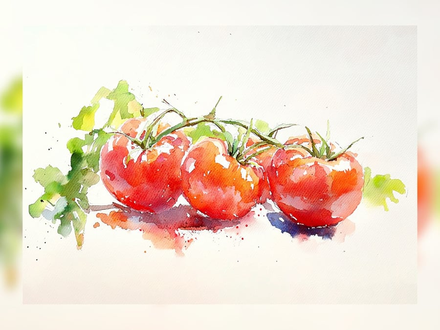 Tomato Watercolor Still Life Painting 5"x7" Matte Print
