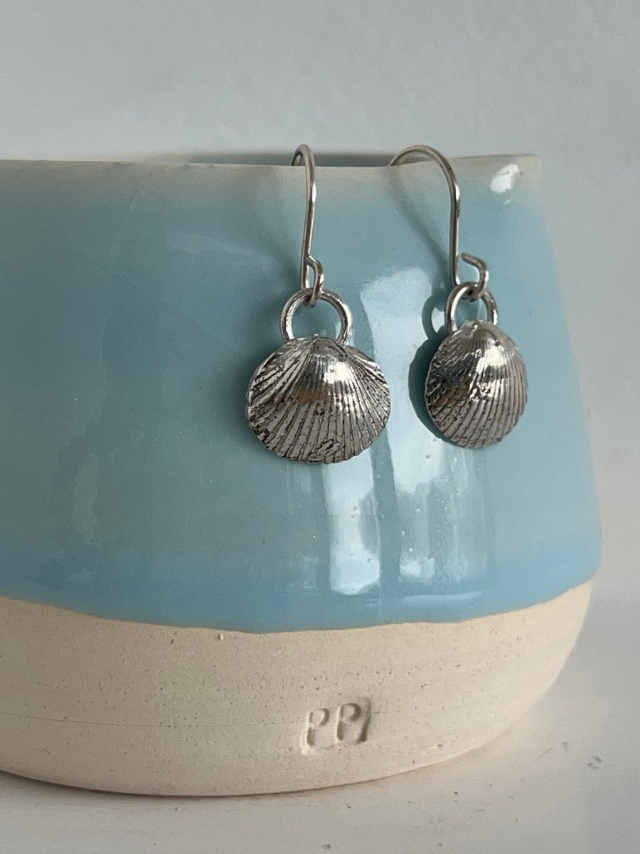 Little clams fine silver earrings with sterling silver earwires