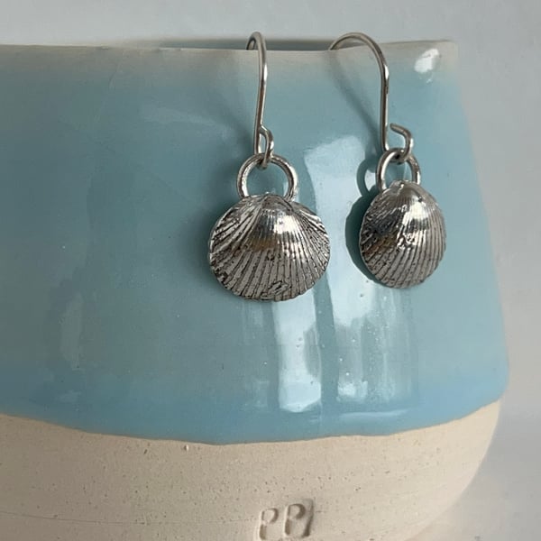 Little clams fine silver earrings with sterling silver earwires