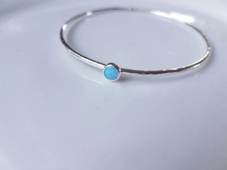 Silver Stacking Bangle with blue opal