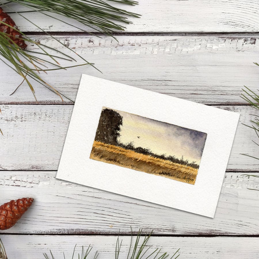 Hand Painted Small Watercolour Painting of Sunset in Scotland